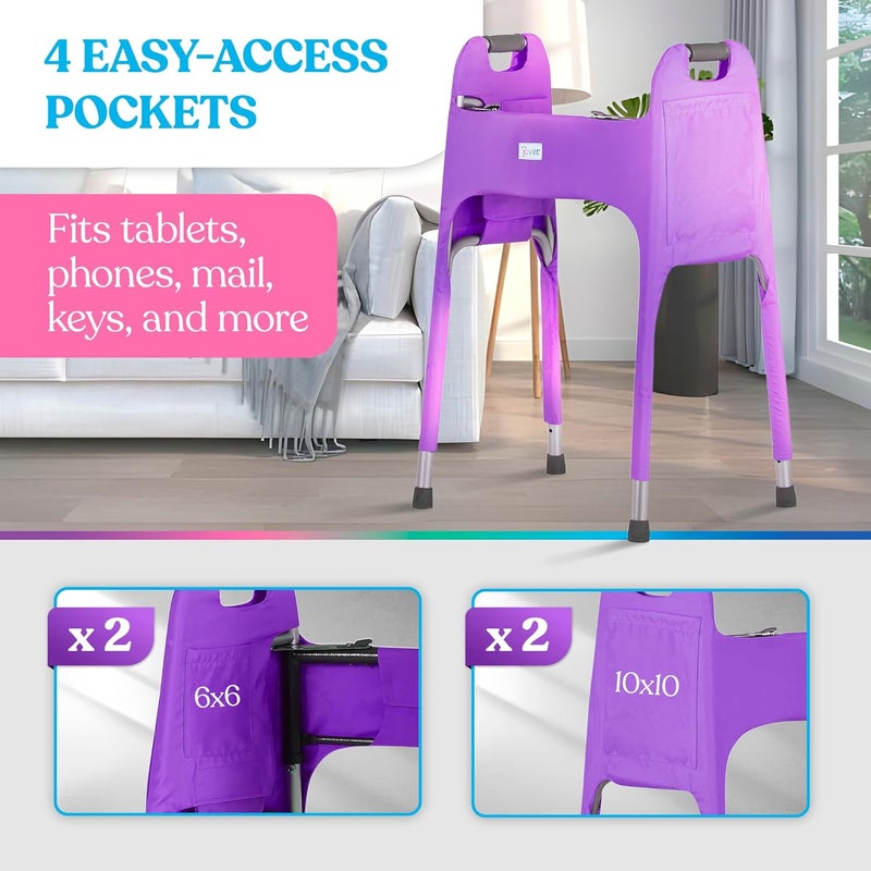 Jover – Walker Covers (Royally Purple) – Colorful Fabric Cover for Standard Folding Walker Mobility Aid with Pockets, Easy Fit Senior Walker Accessories, Washable Polyester, + Matching Storage Bag - Image 4